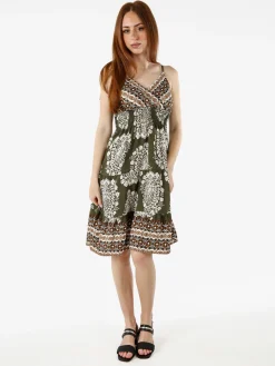 Solada Vestito donna in viscosa con spalline strette e stampe - militare