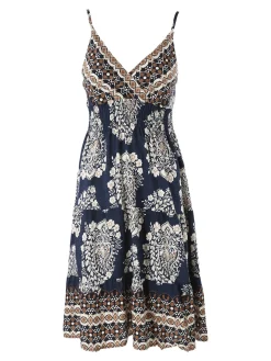 Solada Vestito donna in viscosa con spalline strette e stampe - blu