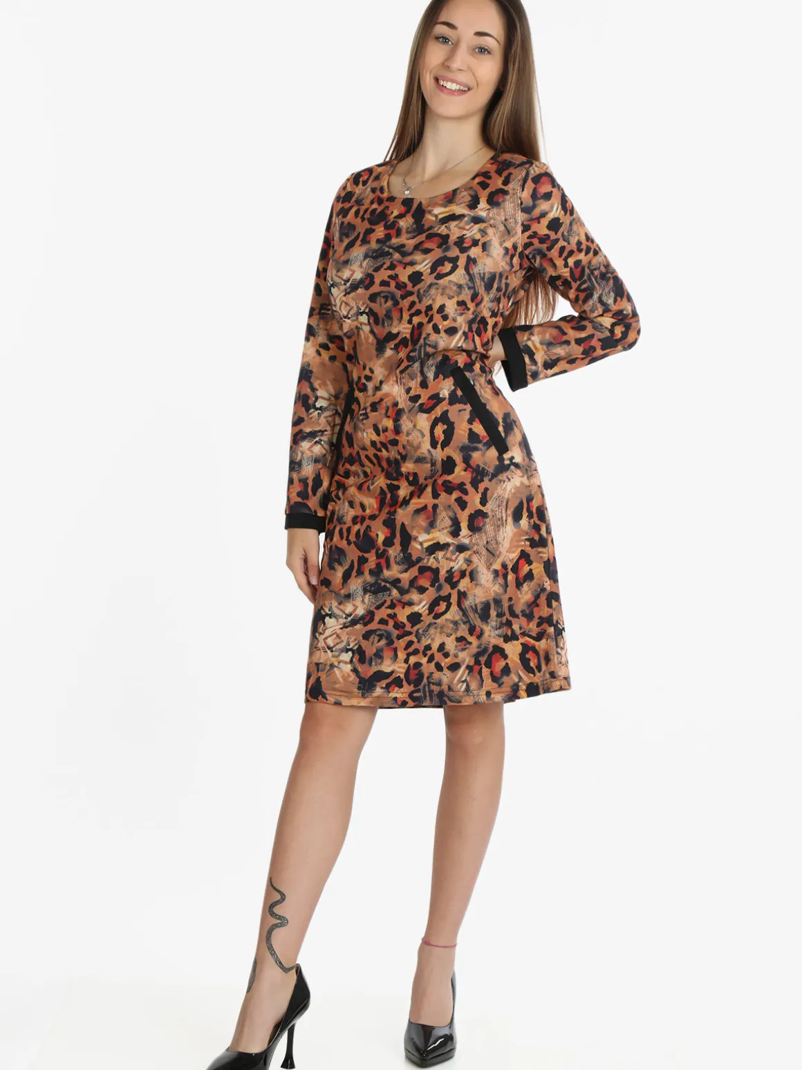 Solada Vestito donna manica lunga con stampa animalier