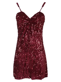 Solada Vestito donna midi in ciniglia con paillettes e spalline sottili