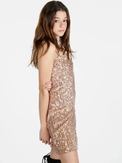 Solada Vestito donna midi in ciniglia con paillettes e spalline sottili