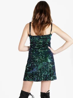 Solada Vestito donna midi in ciniglia con paillettes e spalline sottili