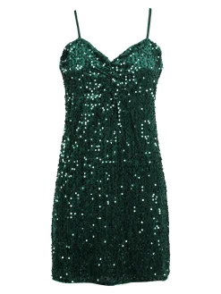 Solada Vestito donna midi in ciniglia con paillettes e spalline sottili
