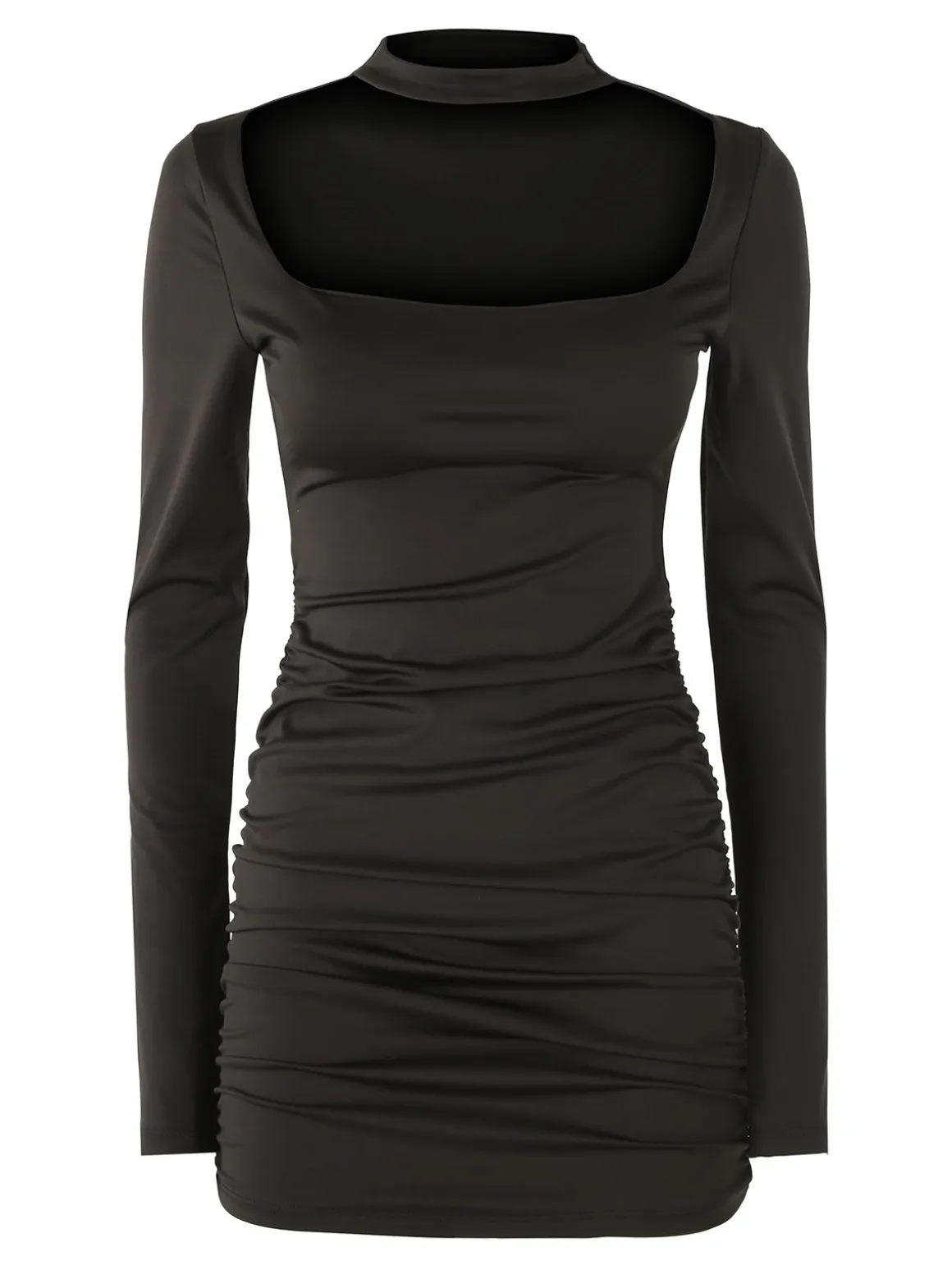 Solada Vestito donna mini a tubino con maniche lunghe e scollo quadrato - nero