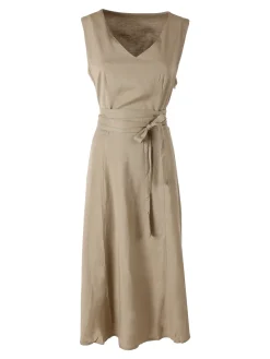Solada Vestito donna smanicato in misto lino con scollo a V - taupe