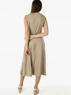 Solada Vestito donna smanicato in misto lino con scollo a V - taupe