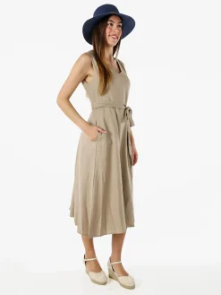 Solada Vestito donna smanicato in misto lino con scollo a V - taupe