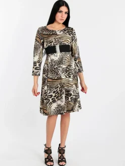 Solada Vestito leopardato manica a 3/4