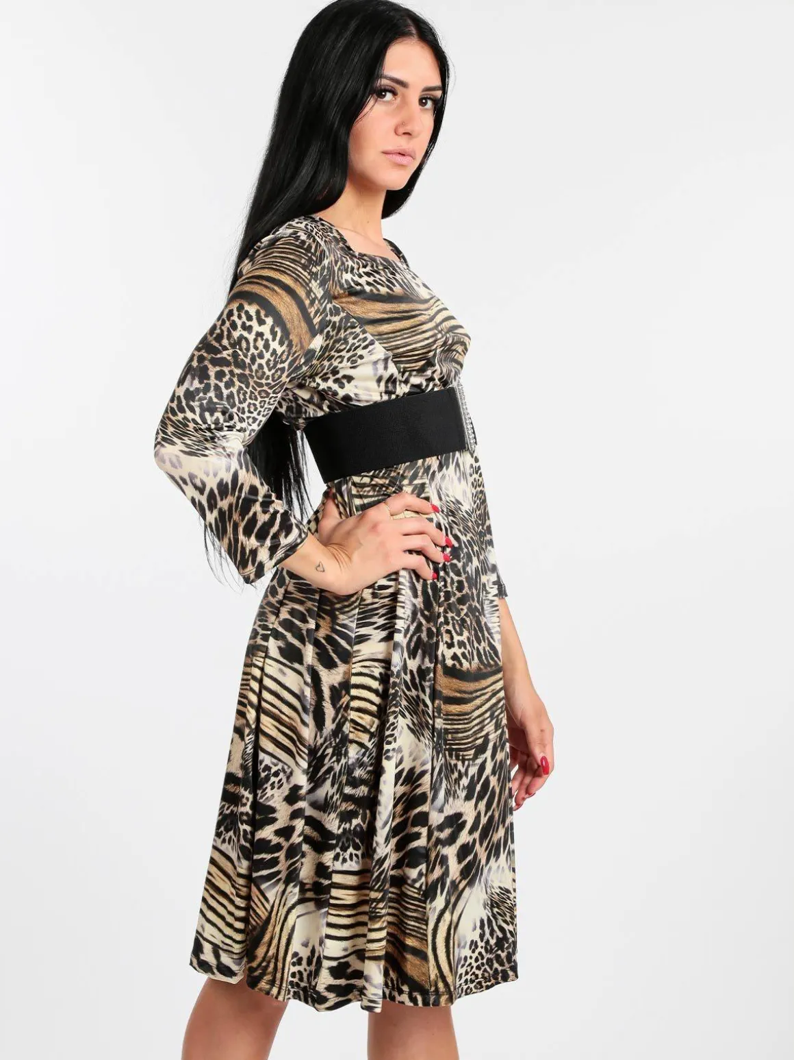 Solada Vestito leopardato manica a 3/4