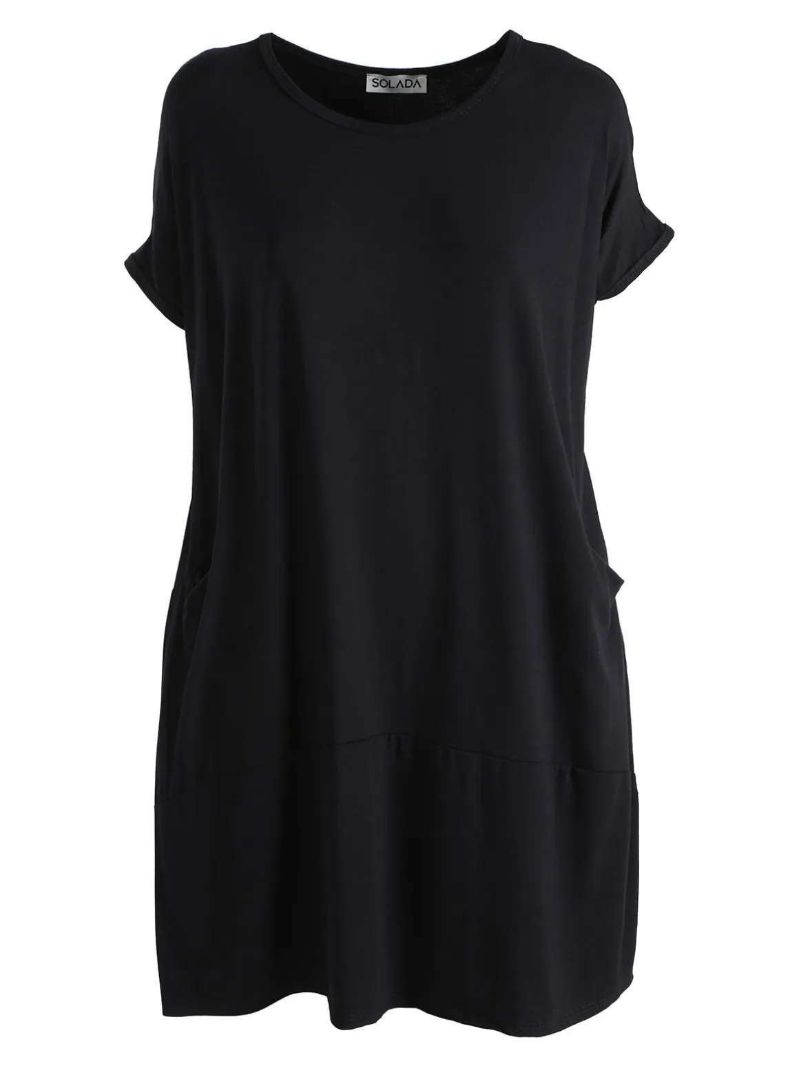 Solada Vestito maxi da donna a maniche corte con taschini - nero