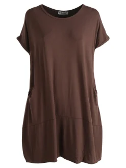 Solada Vestito maxi da donna a maniche corte con taschini - moro