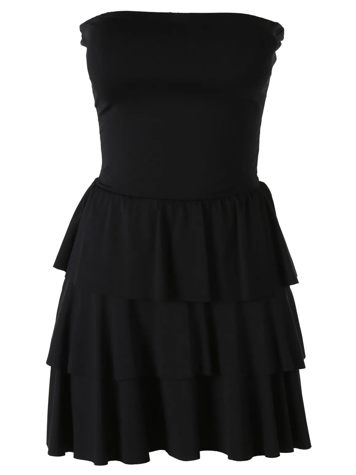 Solada Vestito mini da donna a fascia imbottita con gonna a balze - nero