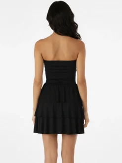 Solada Vestito mini da donna a fascia imbottita con gonna a balze - nero