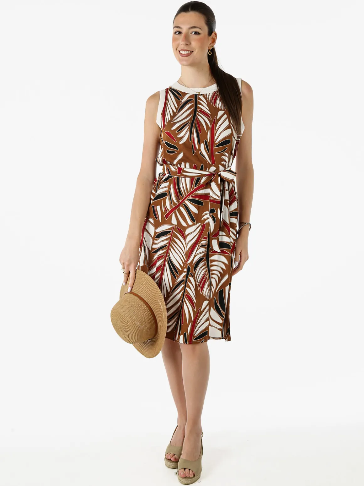 Solada Vestito smanicato da donna con stampe - cammello