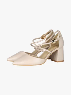 Soleil Decolletè donna con tacco largo e cinturini incrociati alla caviglia - beige