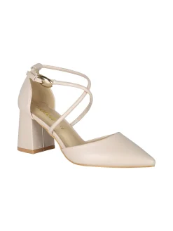 Soleil Decolletè donna con tacco largo e cinturini incrociati alla caviglia - beige