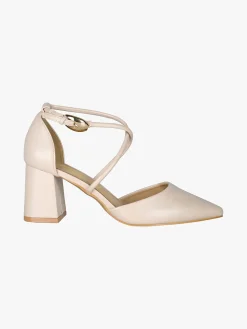 Soleil Decolletè donna con tacco largo e cinturini incrociati alla caviglia - beige