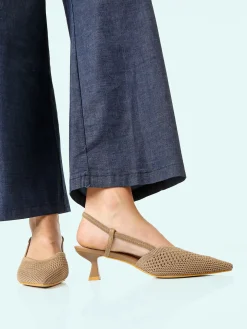 Soleil Slingback donna in maglia con cinturino elastico e tacco a rocchetto - taupe