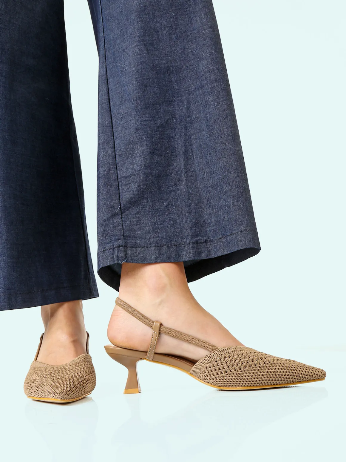 Soleil Slingback donna in maglia con cinturino elastico e tacco a rocchetto - taupe