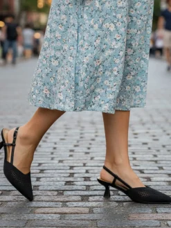 Soleil Slingback donna in maglia con cinturino elastico e tacco a rocchetto - nero