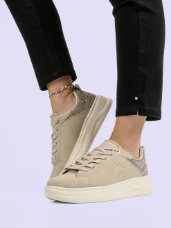 Solo Soprani Sneakers donna effetto nabuk con dettagli strass - beige