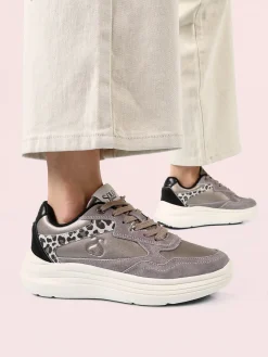 Solo Soprani Sneakers donna in pelle con dettagli animalier e platform - taupe