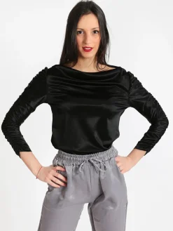 Stella H Blusa donna con maniche arricciate e scollo a barchetta