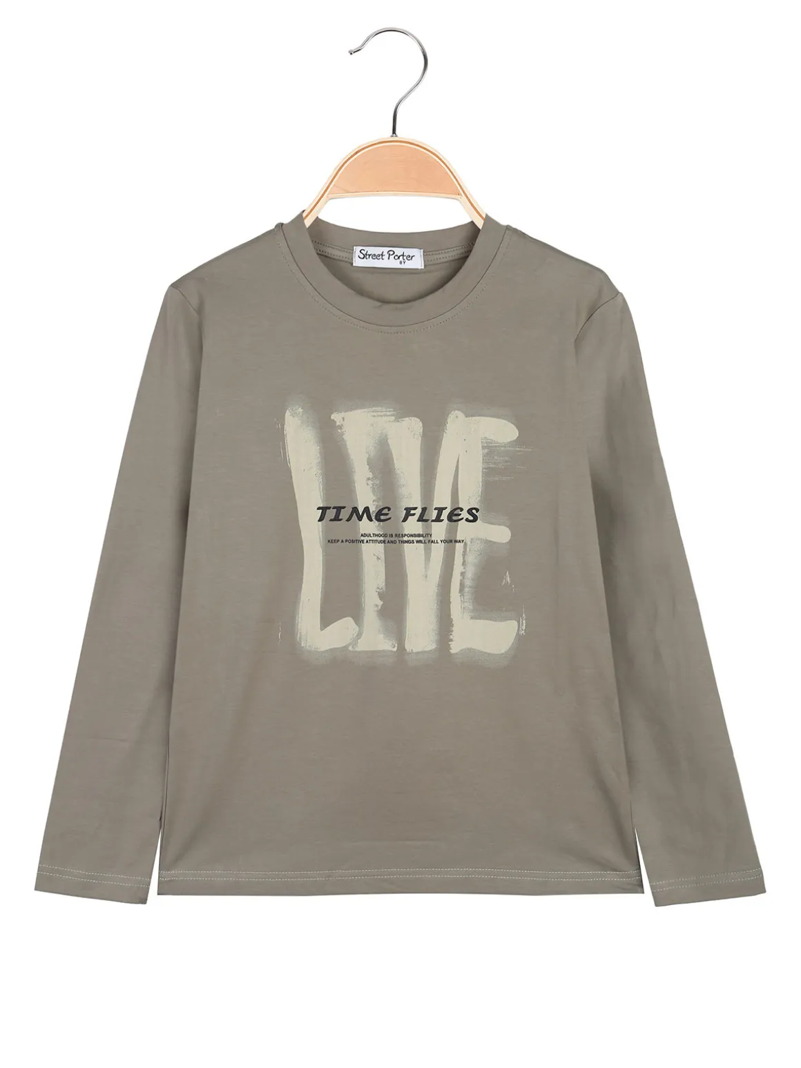 Street Porter T-shirt da bambino in cotone a maniche lunghe - oliva