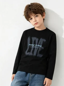 Street Porter T-shirt da bambino in cotone a maniche lunghe - nero