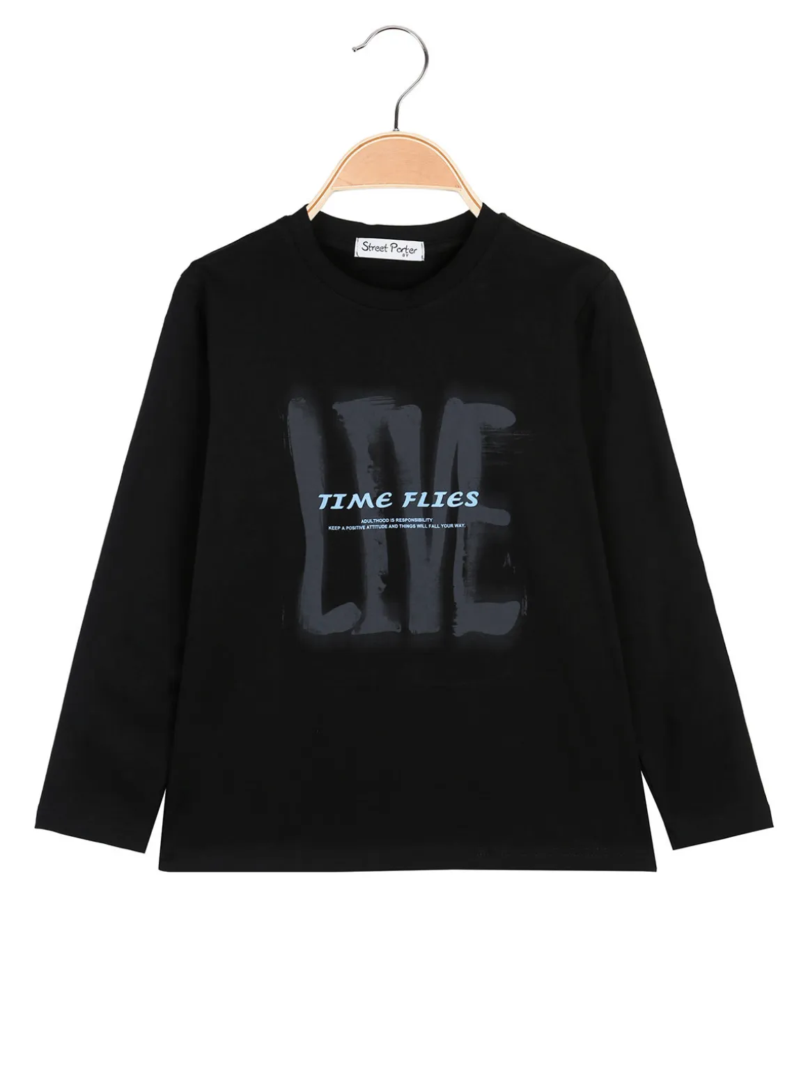 Street Porter T-shirt da bambino in cotone a maniche lunghe - nero