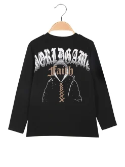Street Porter T-shirt da ragazzo a maniche lunghe con stampa sul retro - nero