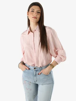 Studio Eleven Collection Camicia oversize da donna a maniche lunghe - rosa