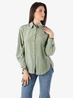 Studio Eleven Collection Camicia oversize da donna a maniche lunghe - pistacchio