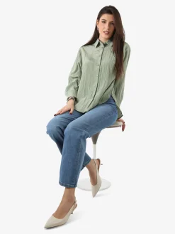 Studio Eleven Collection Camicia oversize da donna a maniche lunghe - pistacchio