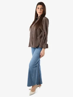 Studio Eleven Collection Camicia oversize da donna a maniche lunghe - moro