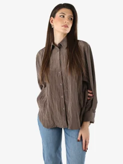 Studio Eleven Collection Camicia oversize da donna a maniche lunghe - moro