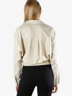 Studio Eleven Collection Maxi camicia da donna a maniche lunghe effetto raso - apricot