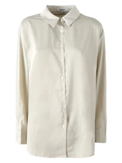 Studio Eleven Collection Maxi camicia da donna a maniche lunghe effetto raso - apricot