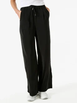 Studio Eleven Collection Pantaloni donna leggeri a gamba larga con coulisse - nero