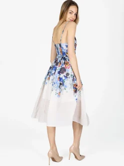 Studio Eleven Collection Vestito da donna svasato con stampa floreale e spalline sottili