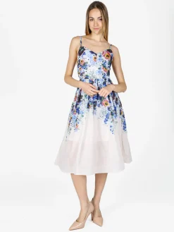 Studio Eleven Collection Vestito da donna svasato con stampa floreale e spalline sottili