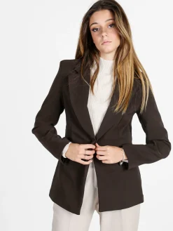 Styled In Italy Blazer donna mono bottone con spalline imbottite - moro