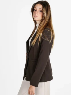 Styled In Italy Blazer donna mono bottone con spalline imbottite - moro