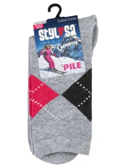 Stylosa Calze corte da donna in pile a rombi - grigio chiaro