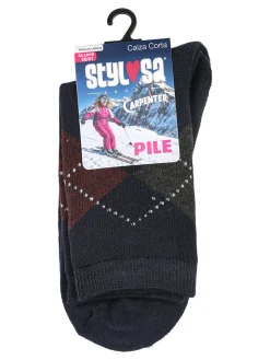 Stylosa Calze corte da donna in pile a rombi - blu scuro