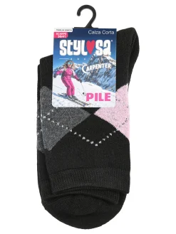Stylosa Calze corte da donna in pile a rombi - nero