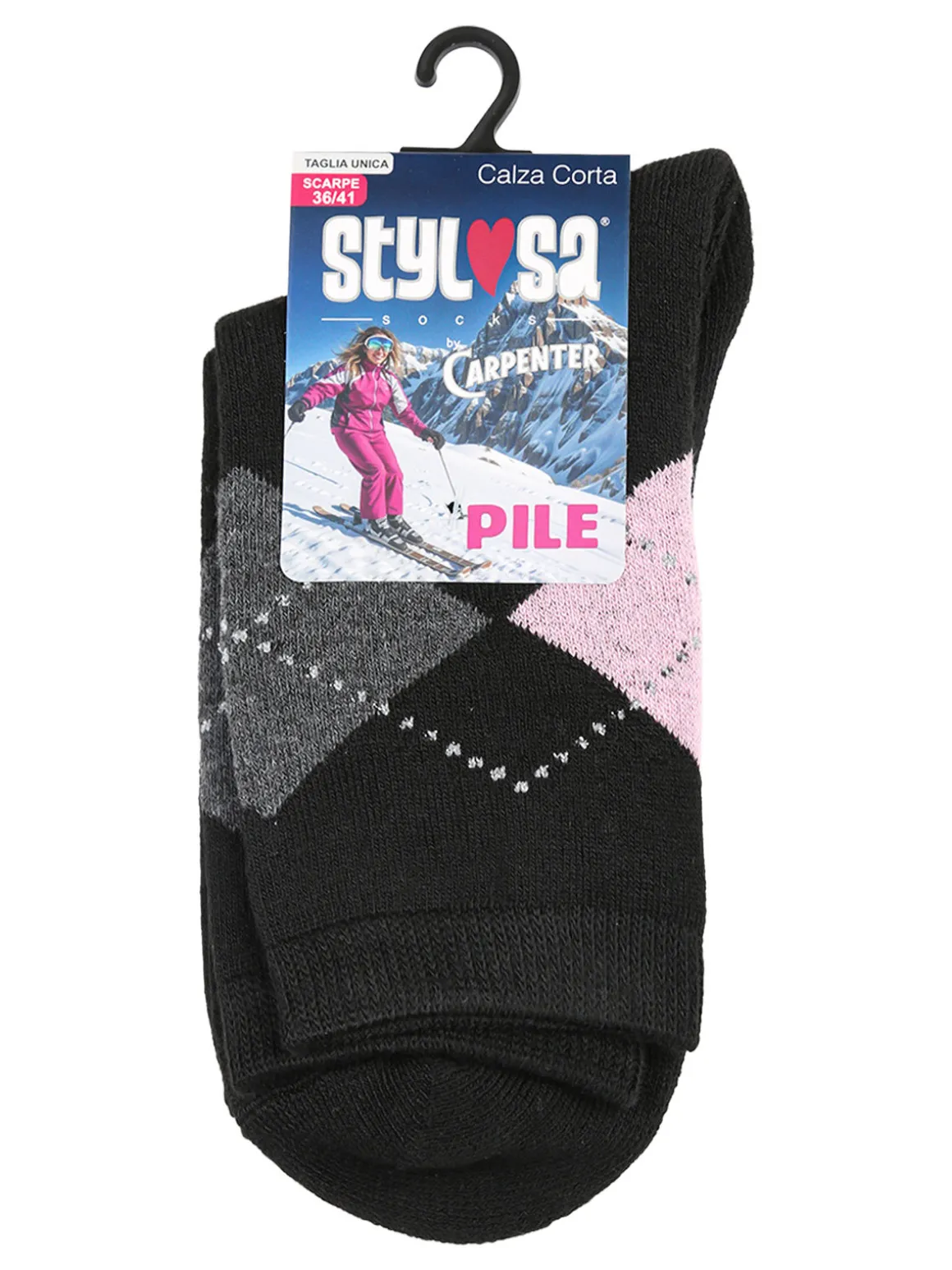 Stylosa Calze corte da donna in pile a rombi - nero