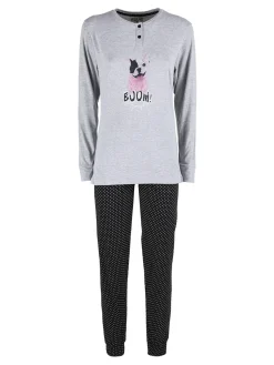 Stylosa Pigiama lungo da donna in cotone con pantaloni a pois
