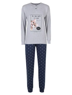 Stylosa Pigiama lungo da donna in cotone con pantaloni a pois