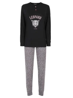 Stylosa Pigiama lungo donna con pantaloni leopardati
